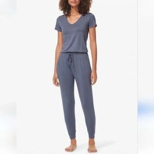 Tommy John Loungewear Jumpsuit Short Sleeve Jogger Folkstone Gray Blue Small